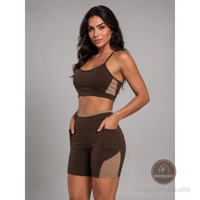 Conjunto Academia Top E Short Com Bolso Zero Transparência