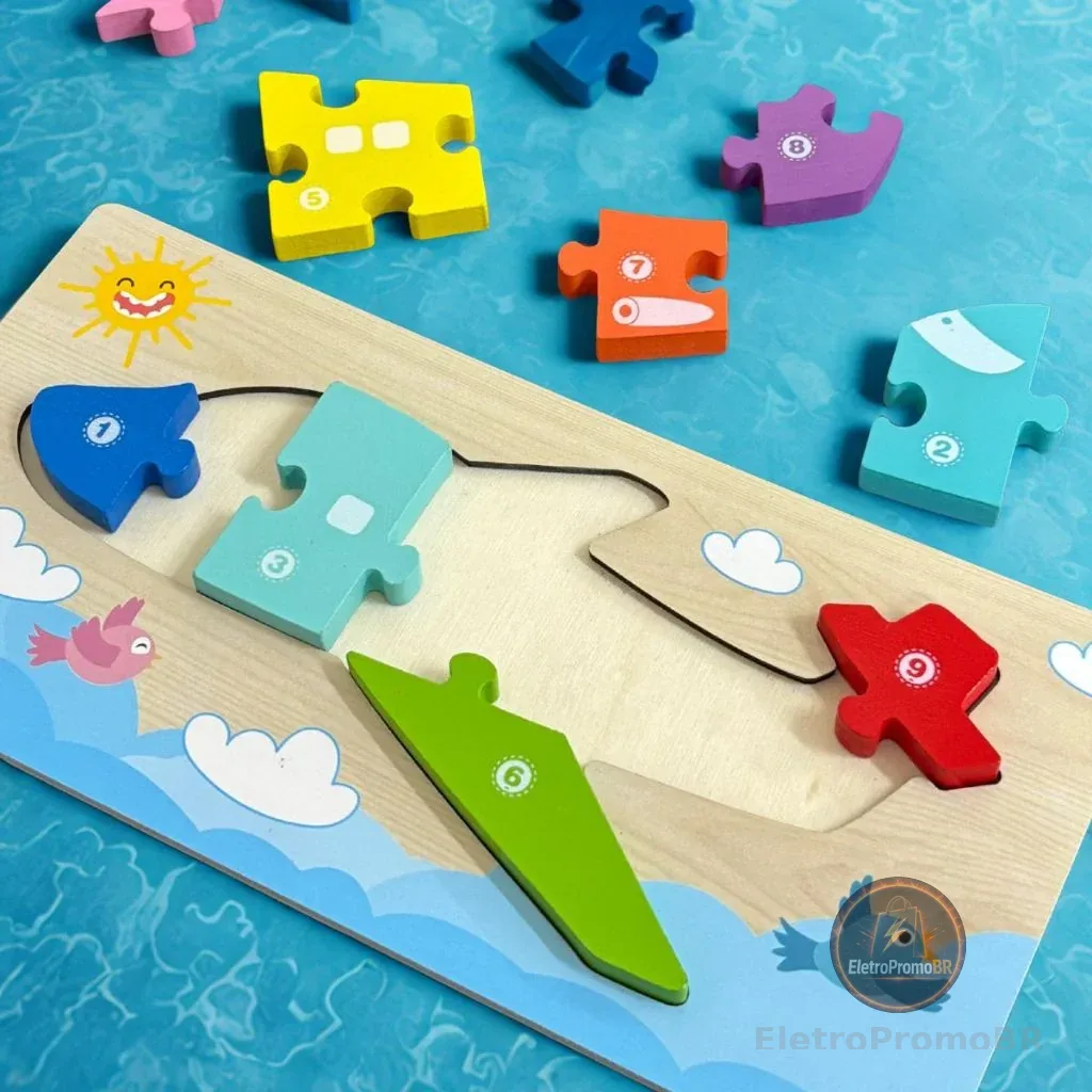 Kit Quebra Cabeça Infantil MDF 3D Animais Tabuleiro Encaixe Quebra Cabeça Puzzle Numérico Números