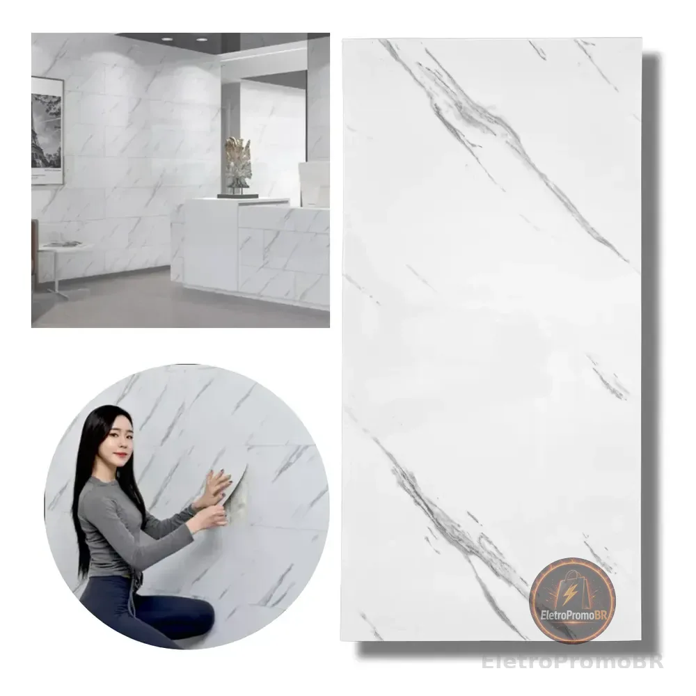 Kit 10 Painel 3d Mármore Parede Autocolante 60 X 30 Pdeals Branco Calacatta