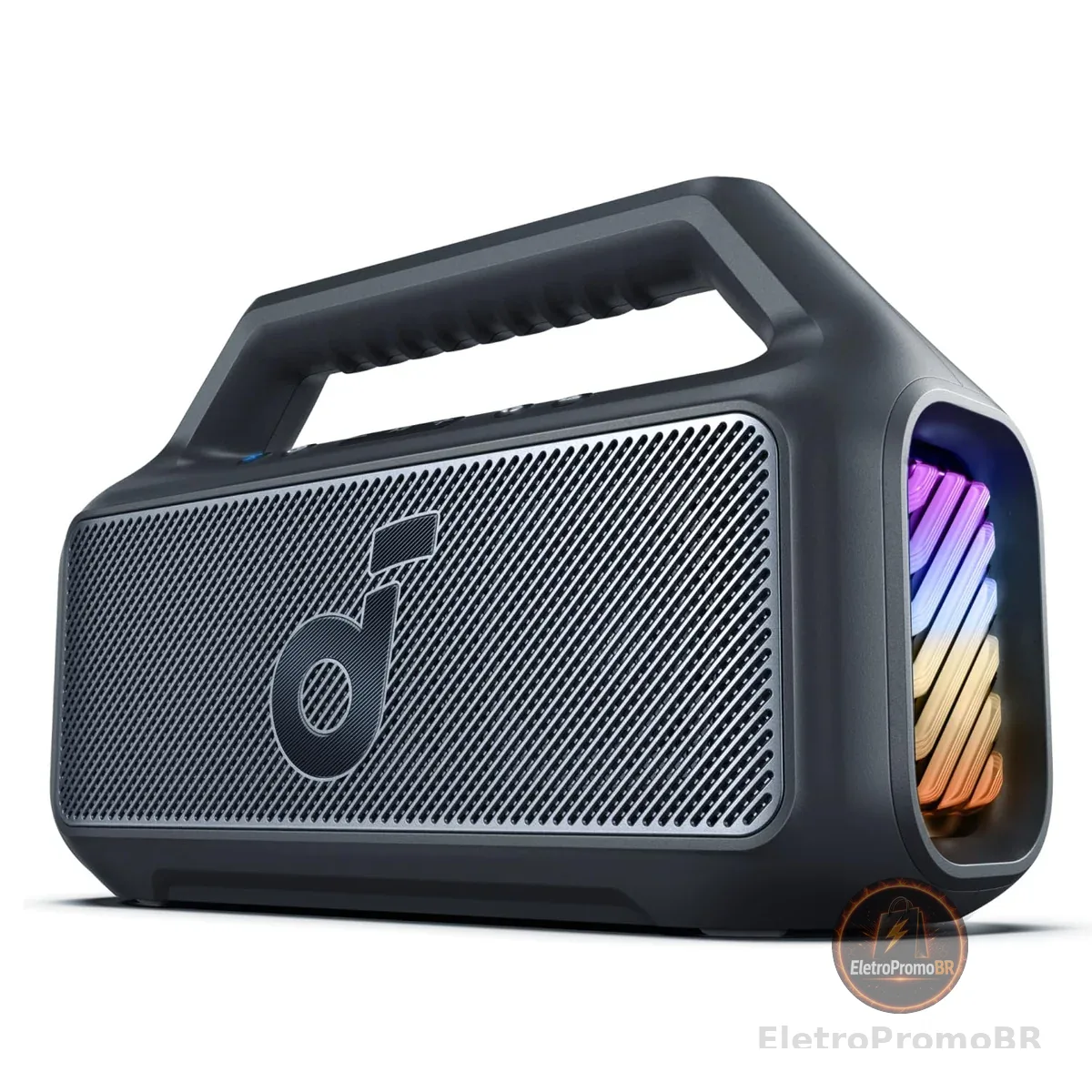 Soundcore Boom 2 da Anker Caixa de Som Portáteis Bluetooth, 80W, Subwoofer, BassUp 2.0, 24H, IPX7, Flutuante, Luzes RGB, USB-C, Equalizador Personalizado, Portátil para Camping e Praia, Preto