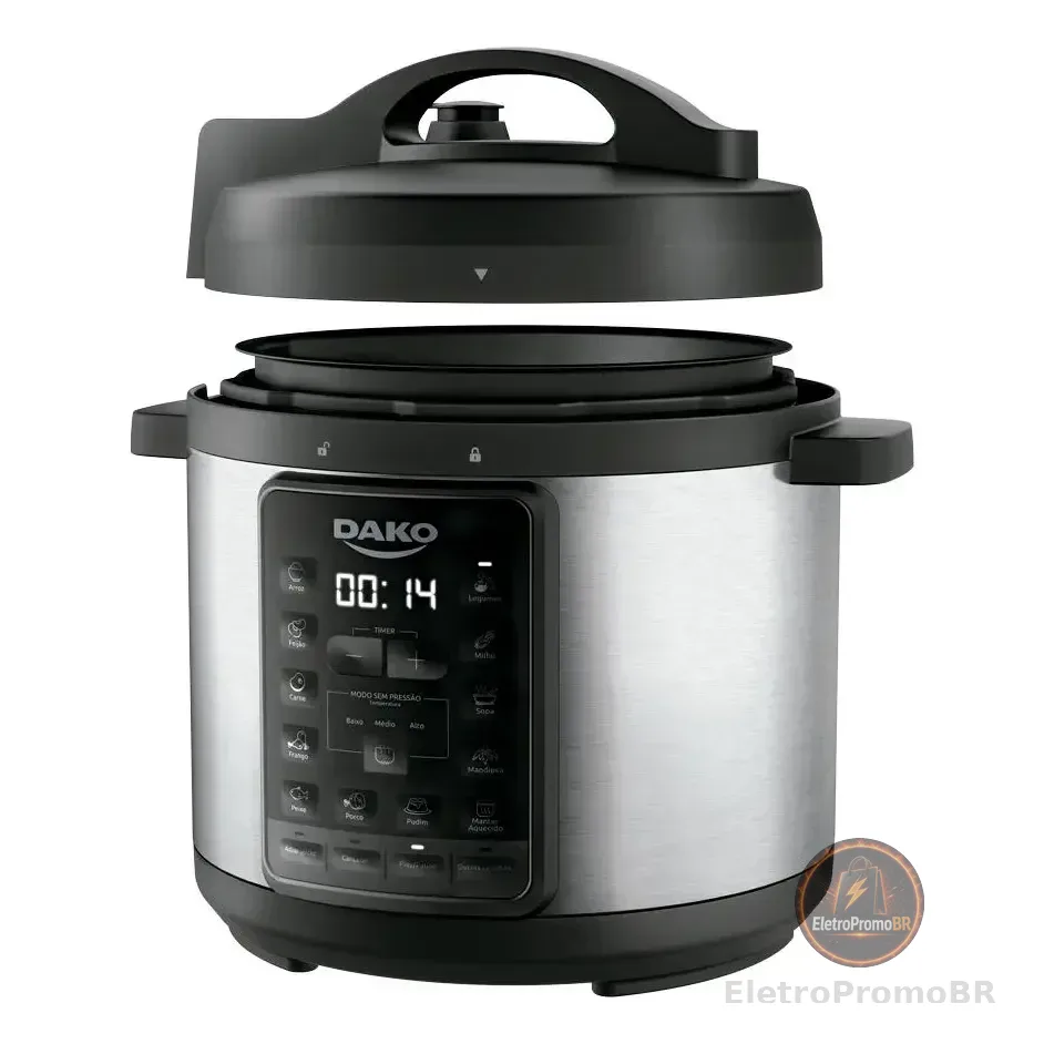 Panela De Pressão Elétrica Dako 1000w 6l Multifunções Preta Cor Preto Frequência 60 Hz 127v