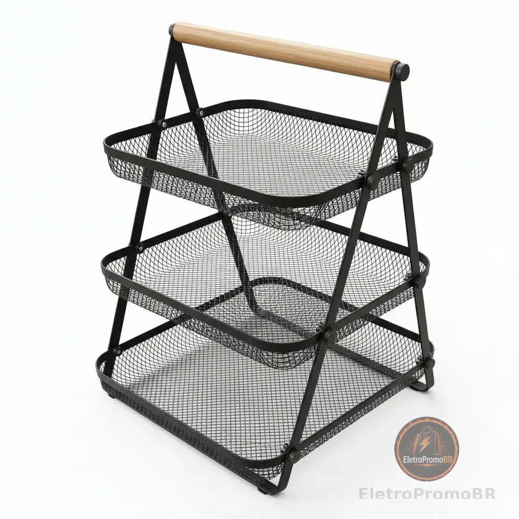 Fruteira De Mesa Organizadora Metalica Cozinha Três Andares