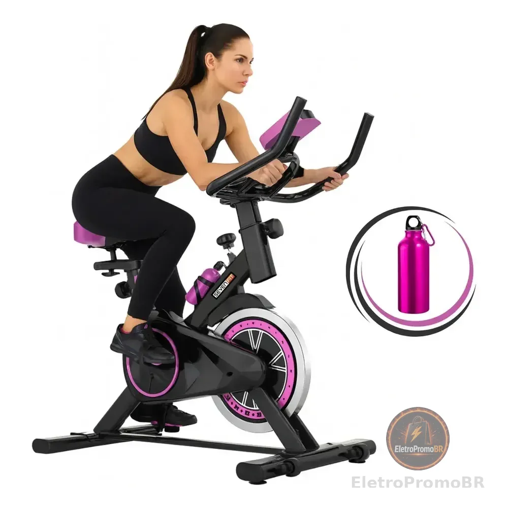 Bicicleta Ergométrica Fitness Para Cardio E Musculação 6kg Inercia Com Base Cor Preto E Rosa Marca Sevenfit Preto-rosa
