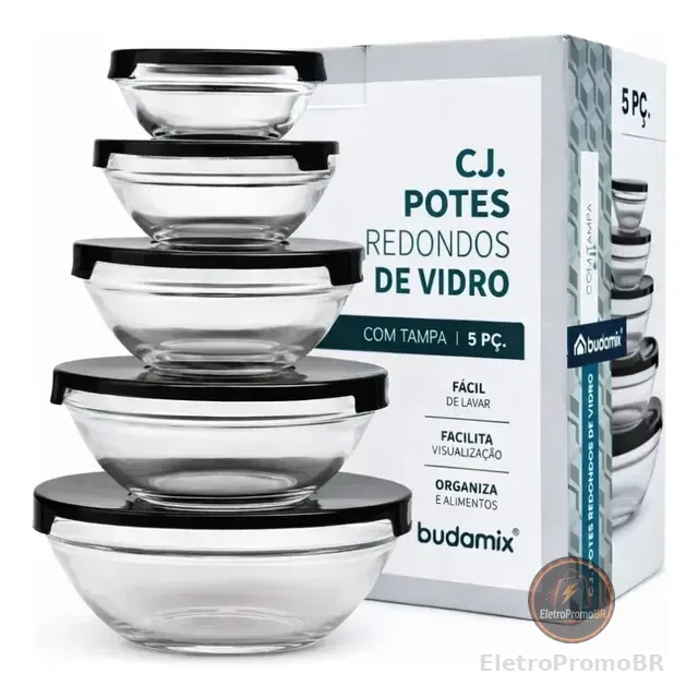 Jogo Potes De Vidro 5 Peças Claro Mantimentos Marmita