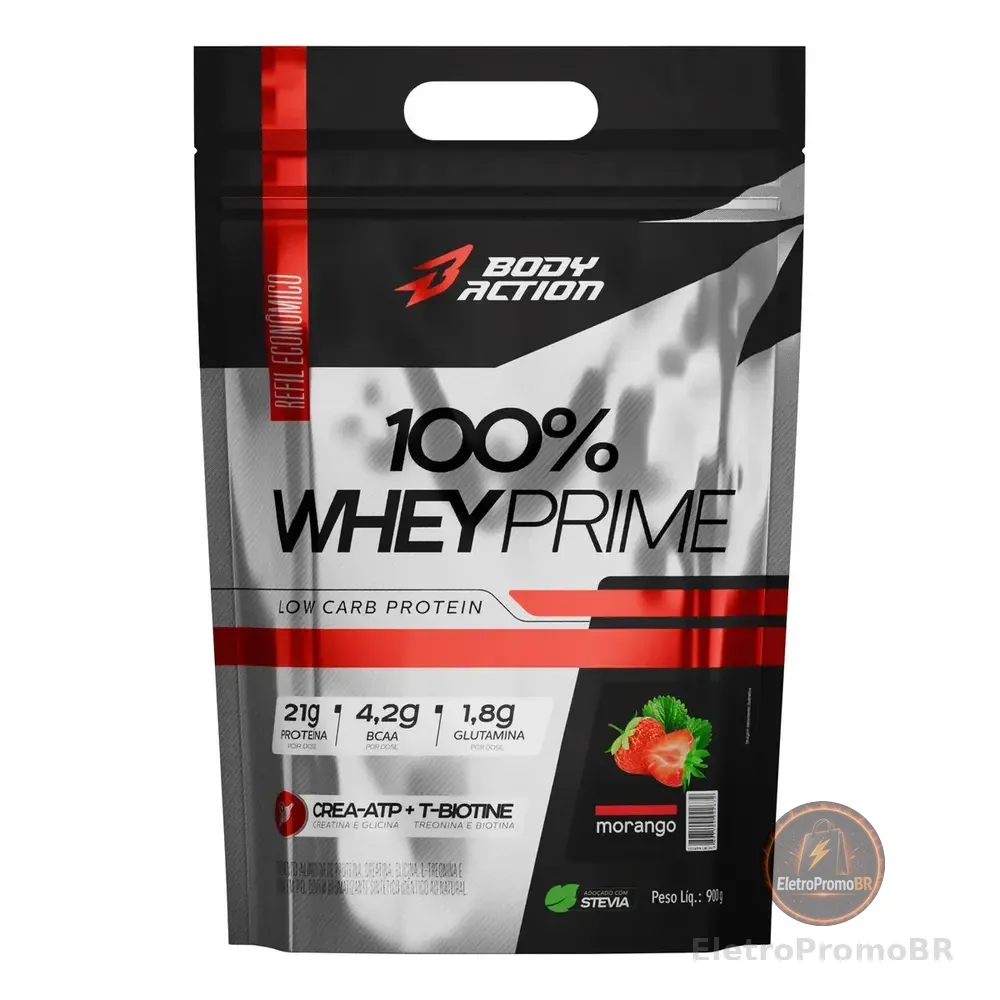 100% Whey Protein Concentrado Prime Refil Low Carb Creatina Sabor Morango