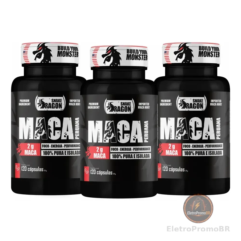 3x Maca Peruana Negra 120 Capsulas 2000mg Black Pura Premium Para Homens E Mulheres 2g Por Dose - Snake Dragon Sem Sabor