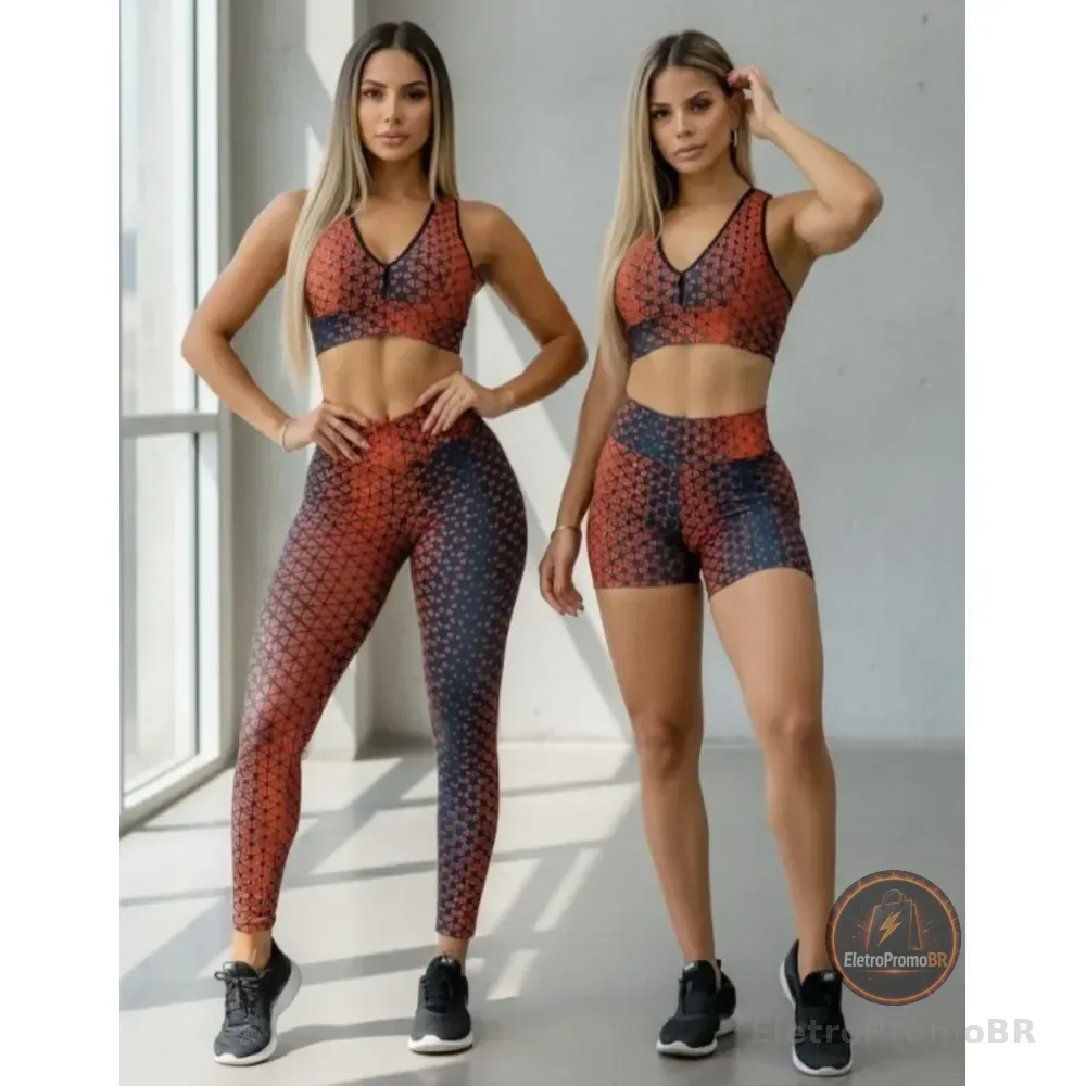Conjunto Academia 3 Peças Calça Legging Shorts Top Fitness Coral-escuro M