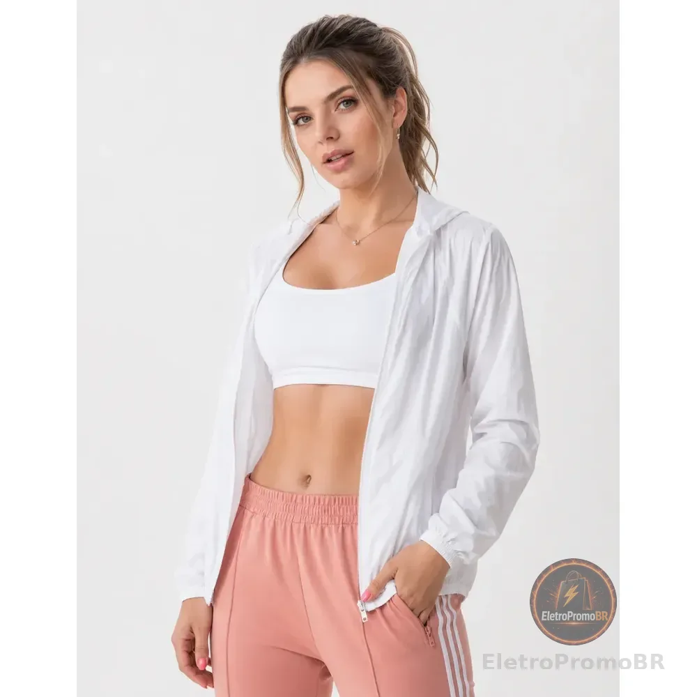 Jaqueta Feminina Iz Corta Vento Ultra Leve Com Capuz 2026 Branco P Lisa