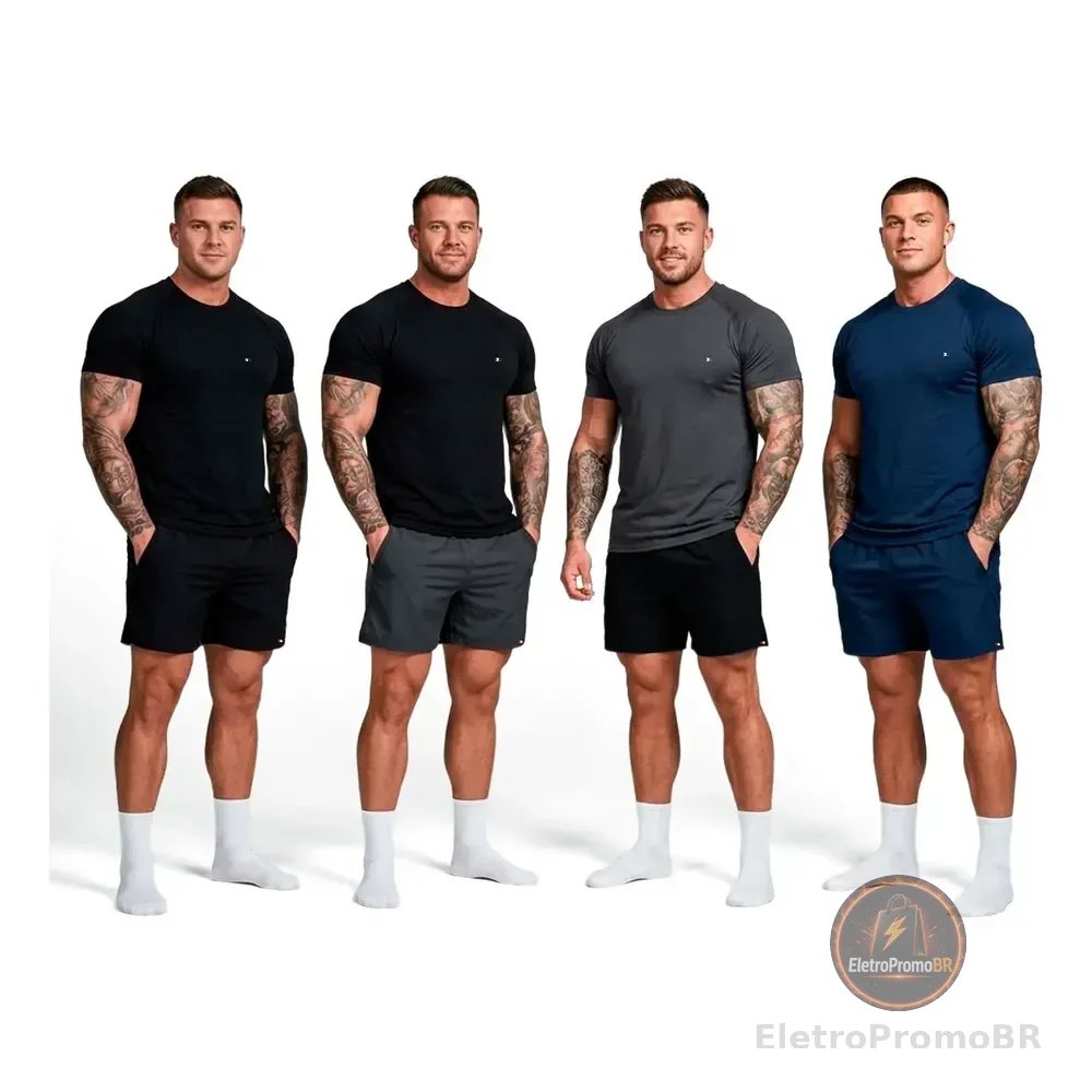 Kit 8 Peças Dry Fit 4 Camisetas + 4 Shorts Academia Sandrini Sortidos Liso M