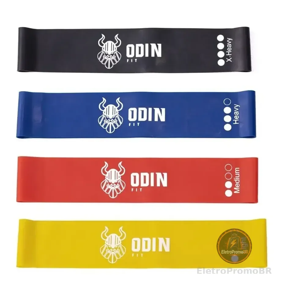 Kit Mini Bands Elástico 4 Intensidades Faixa Loop Odin Fit [preto, Azul, Vermelho, Amarelo]