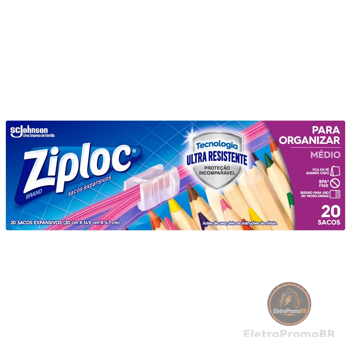 Ziploc Saco Hermético Organizador de Geladeira, Tamanho Médio, 20 unidades