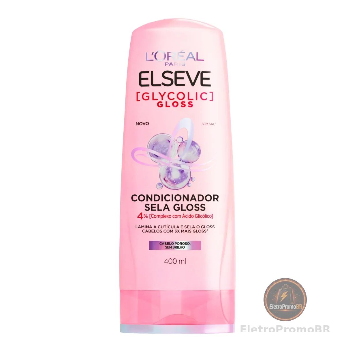 L'Oréal Paris Elseve Glycolic Gloss Condicionador Sela Gloss, Fórmula com pH Ácido e Ácido Glicólico, Combate a Porosidade, Sela as Cutículas e Alinha os Fios, 400ml