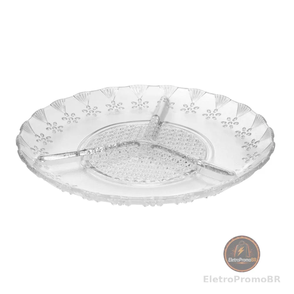 LYOR - Petisqueira de Vidro com 3 Divisórias Floral 19,5cm