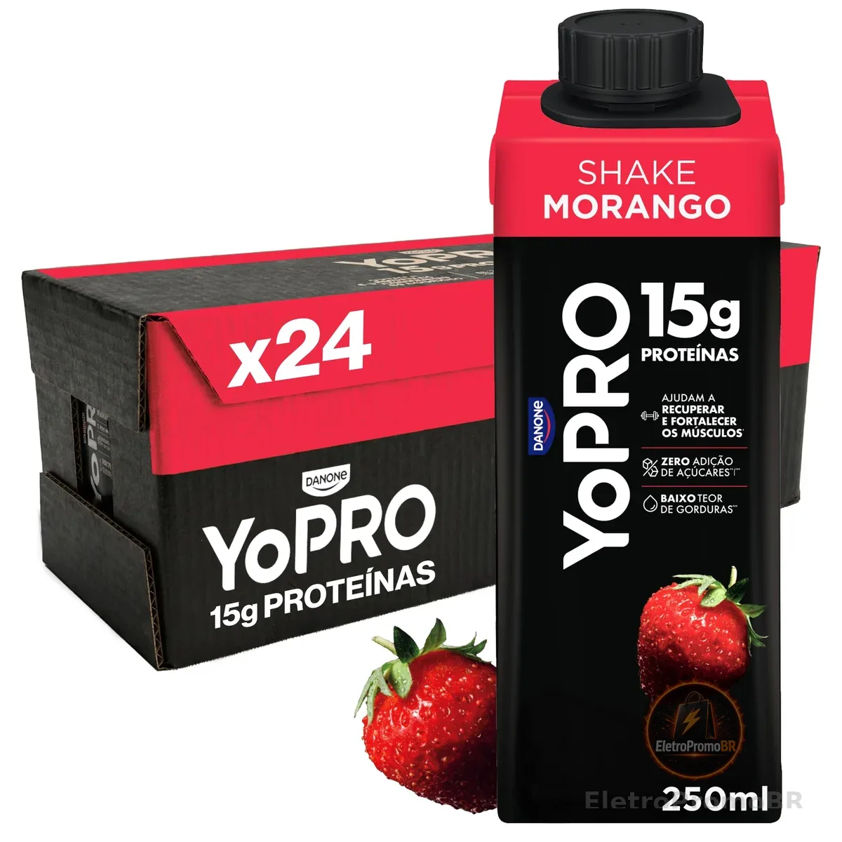 Pack YoPRO Bebida Láctea UHT Morango 15g de Proteínas 250ml -24 Unidades