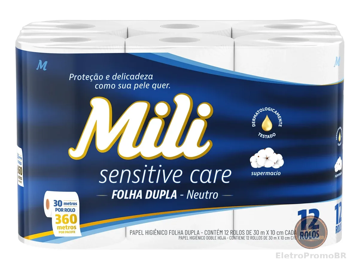 Mili Papel Higiênico Folha Dupla Neutro 12 Rolos