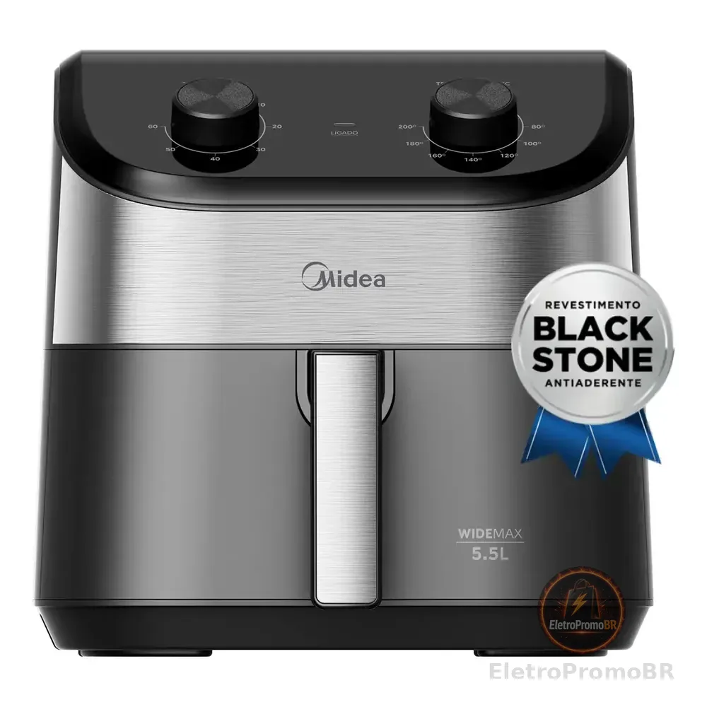 Fritadeira Air Fryer 5,5l Widemax Com Interior De Alumínio 1900w Midea Preto 127v