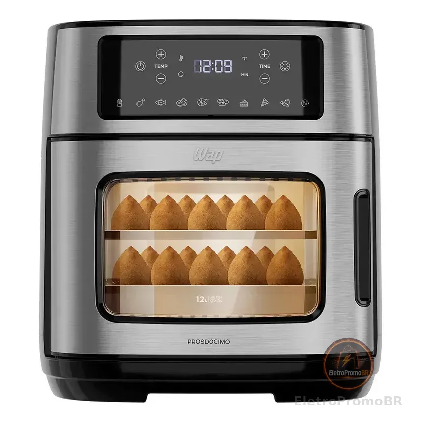 Fritadeira Elétrica Air Fryer Antiaderente Wap Oven 12 Litros Com Painel Digital Inox E Preto 127v