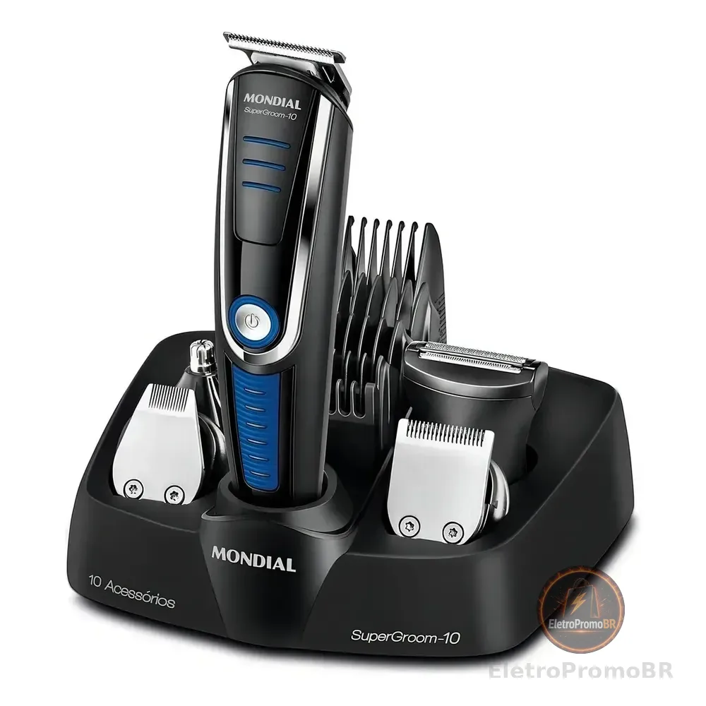Aparador De Pelos Super Groom 10 Mondial Bivolt Bg-03 Preto/azul 127/220v