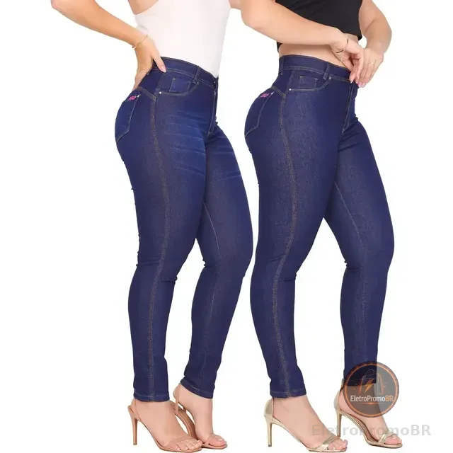Kit 2 Calça Jeans Feminina Cintura Alta Com Lycra