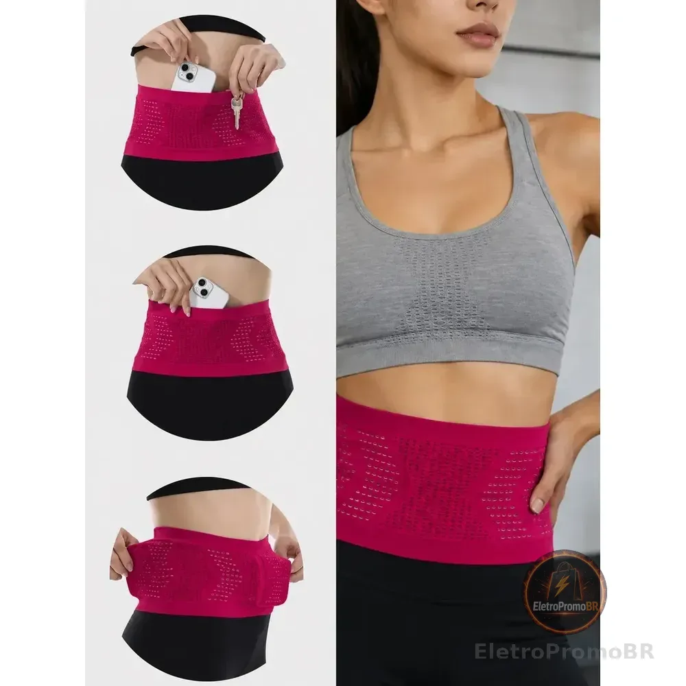 Cinto De Corrida Fitness Porta Celular Bolsa Elástico Preto Rosa M