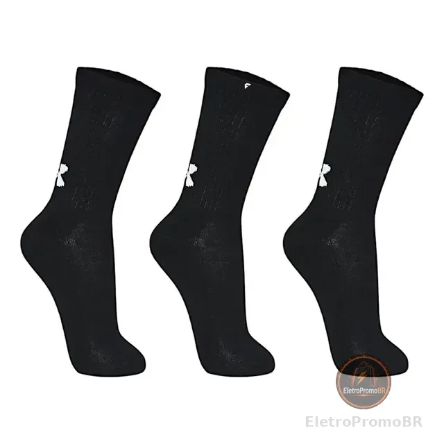 Kit 3 Pares Meias Cano Alto Under Armour Core Cotton Pacote