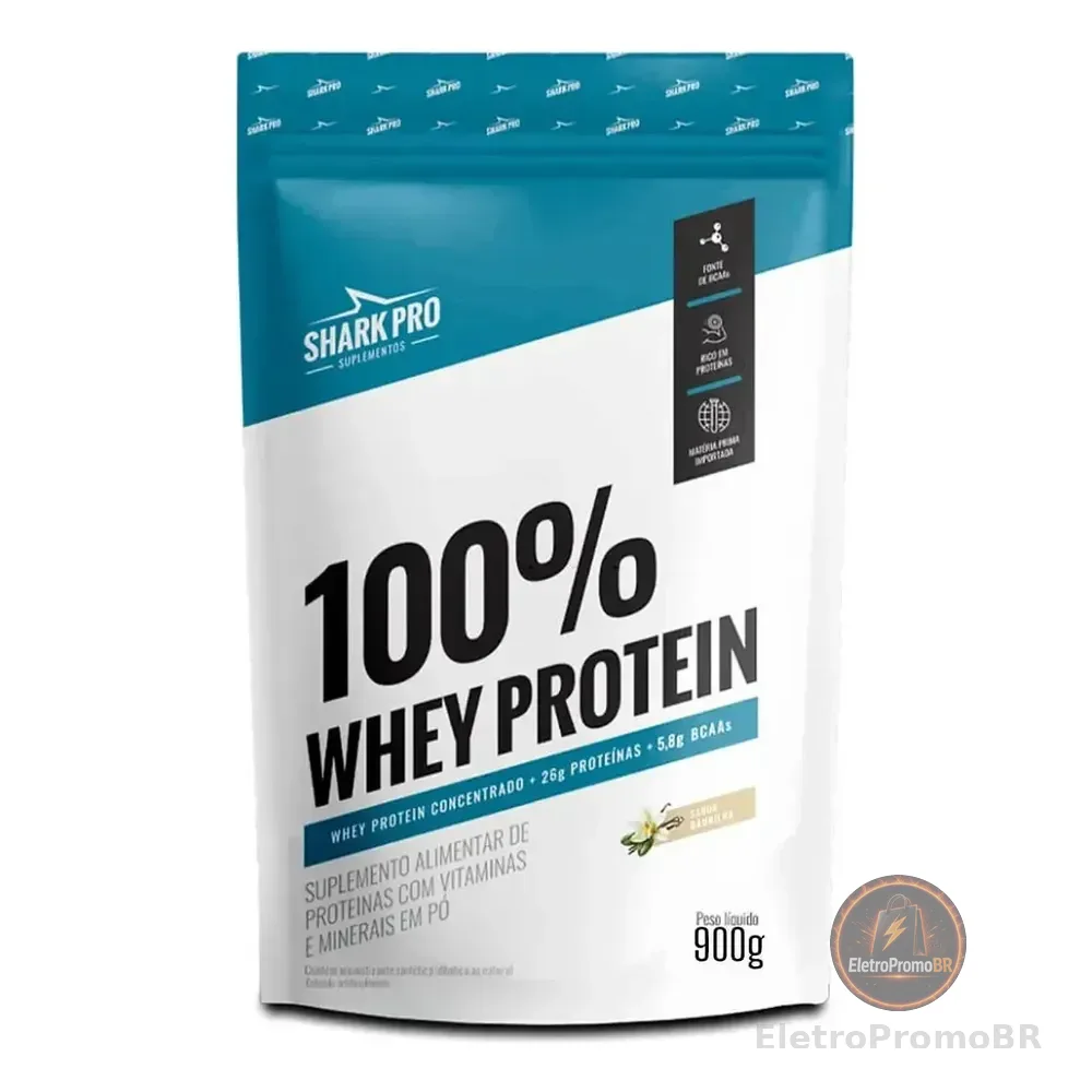 Suplemento 100% Whey Protein Concentrado Refil 900g Shark Pro Sabor Baunilha