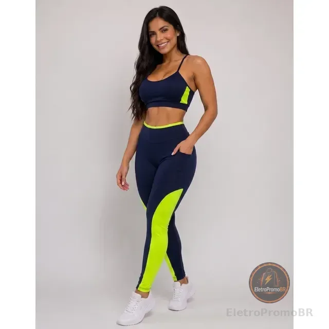 Conjunto Academia Top E Legging Fitness Com Bolsos Laterais