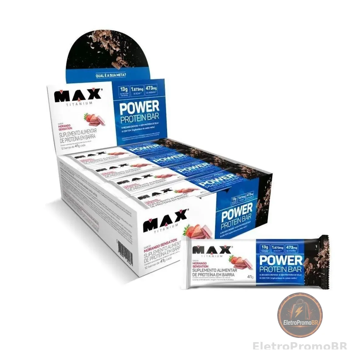 Max Titanium Power Protein Bar Caixa Com 12 Unidades (492G) - Morango