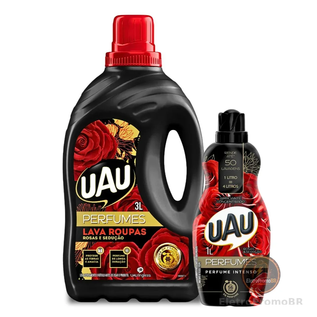 Kits Lava Roupas 3L Rosas e Sedução + Amaciante 1L UAU