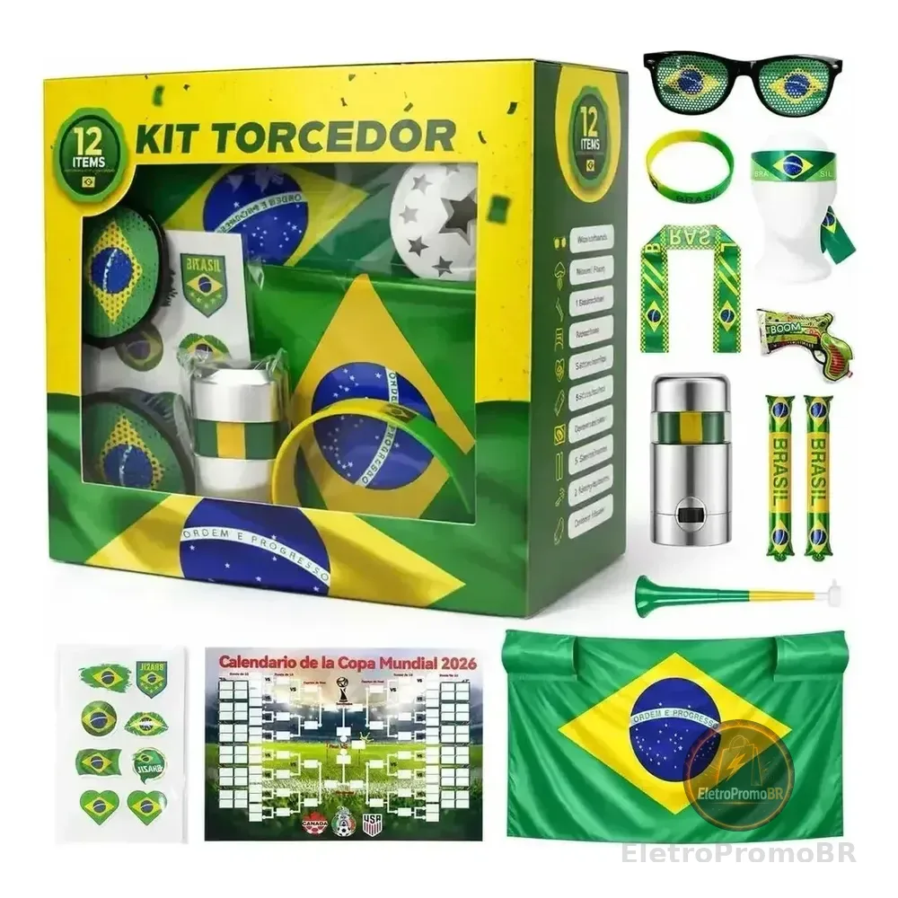 Kit Torcedor Brasil Acessorios Copa Do Mundo 12 Itens Brasil