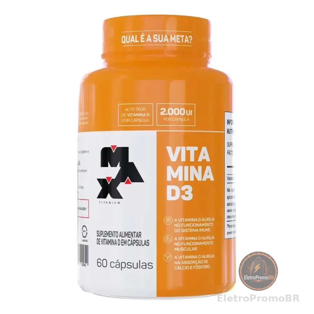 Vitamina D3 - 2.000 Ui - 60 Cápsulas - Max Titanium Sem Sabor