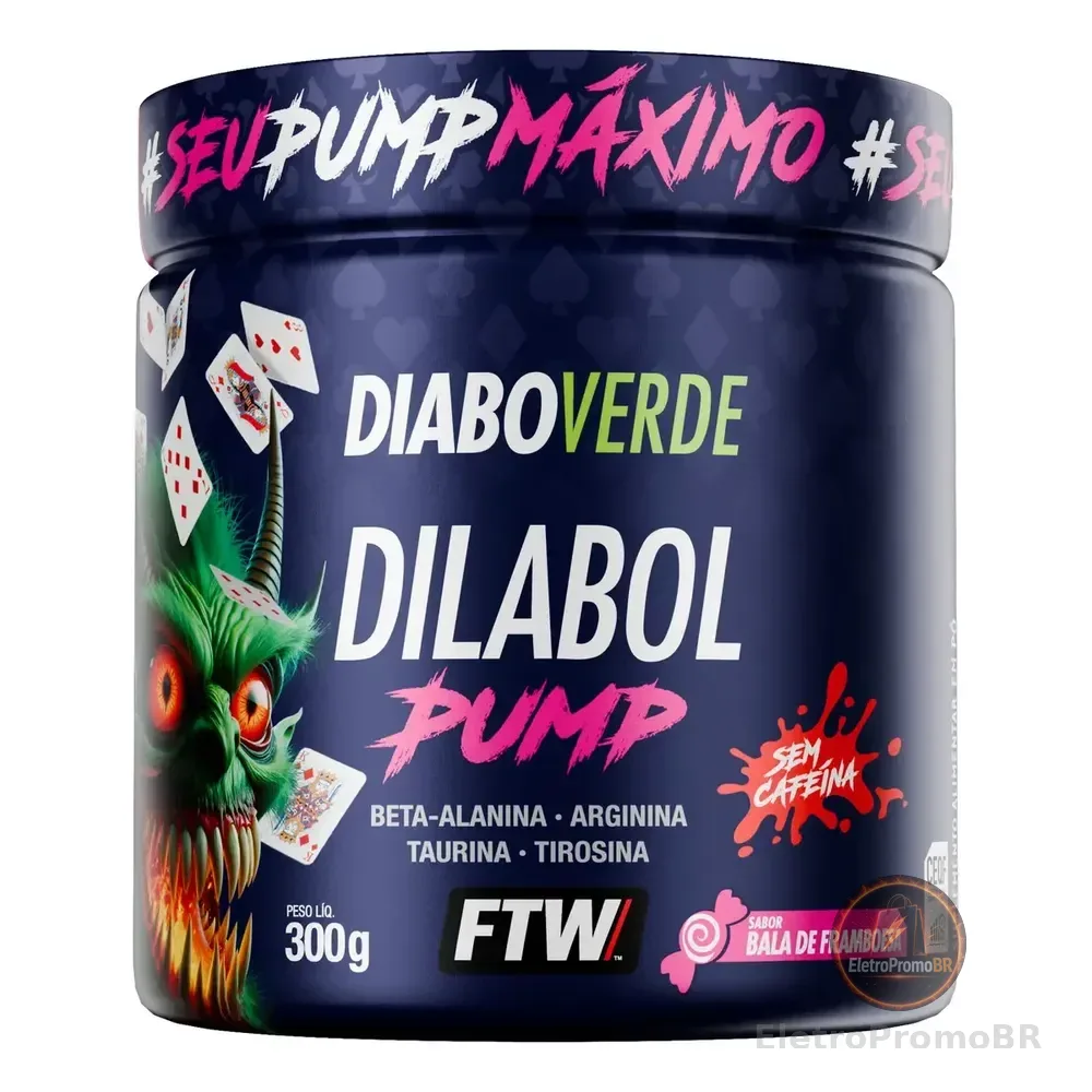 Pré Treino Dilabol Pump Diabo Verde Sem Cafeína Pote 300g Sabor Bala De Framboesa - Ftw