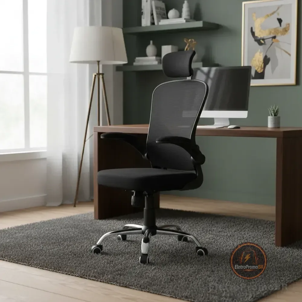 Cadeira De Escritório Ergonômica Giratória B100 Boston Preta Com Estofado Mesh Com Ajuste Lombar Luvinco Preto Malha
