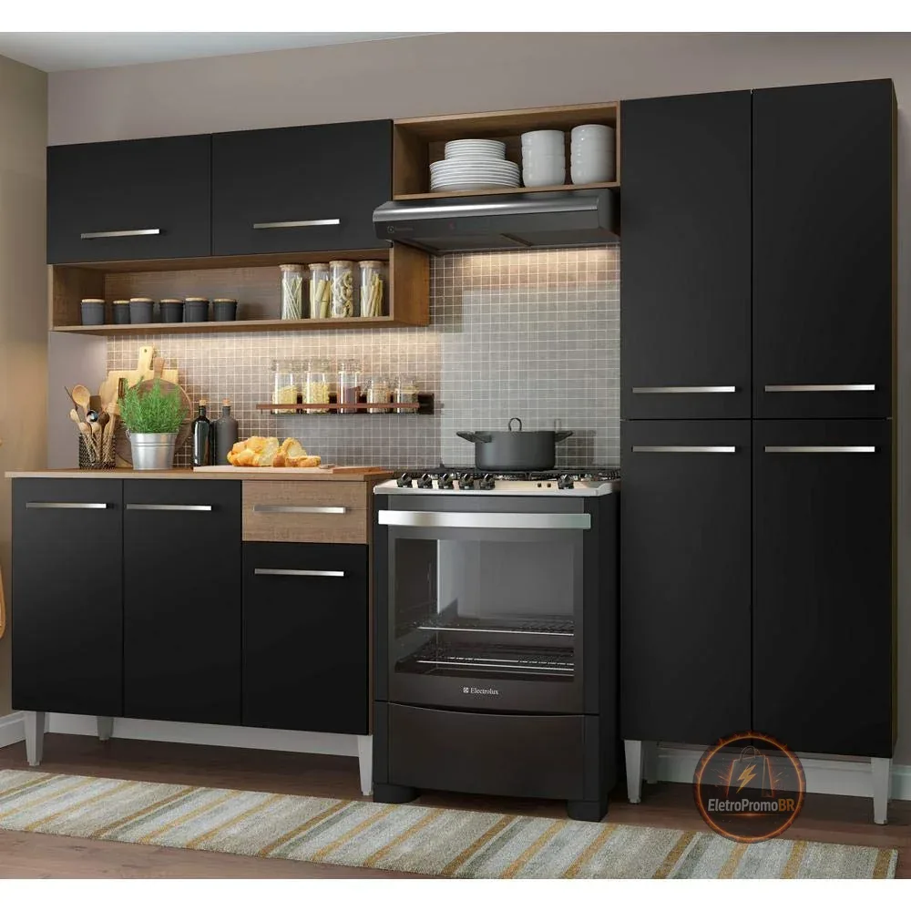Cozinha Compacta Madesa Emilly Pop Com Armário e Balcão - Rustic/preto