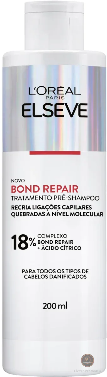 L'Oréal Paris Elseve Bond Repair Tratamento Pré-Shampoo, Reparação Molecular que Reconstrói Ligações e Devolve a Força Original, com Ácido Cítrico, 200ml