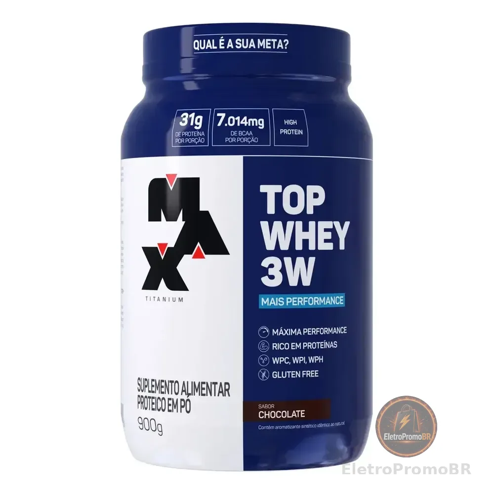 Top Whey 3w Mais Performance 900g Max Titanium Sabor Chocolate