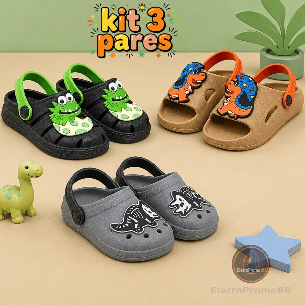Kit 3 Pares Sandália Babuche Infantil Menino Leve e Confortável