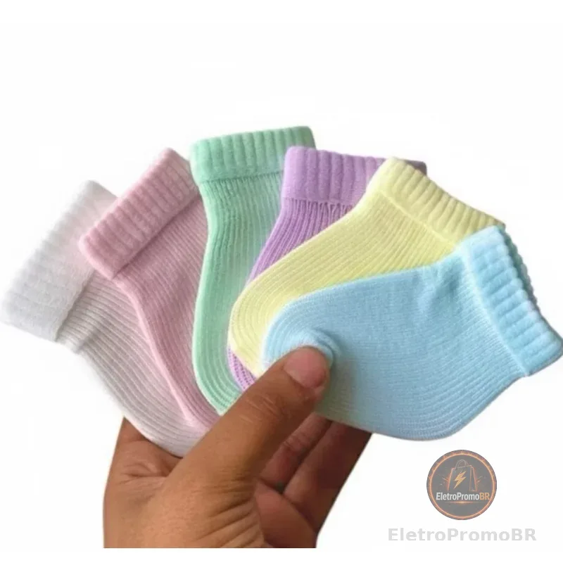 Kit 12 Meias Bebê RN Recem Nascido Essencial p/ Enxoval e Saída Maternidade 0-6 meses