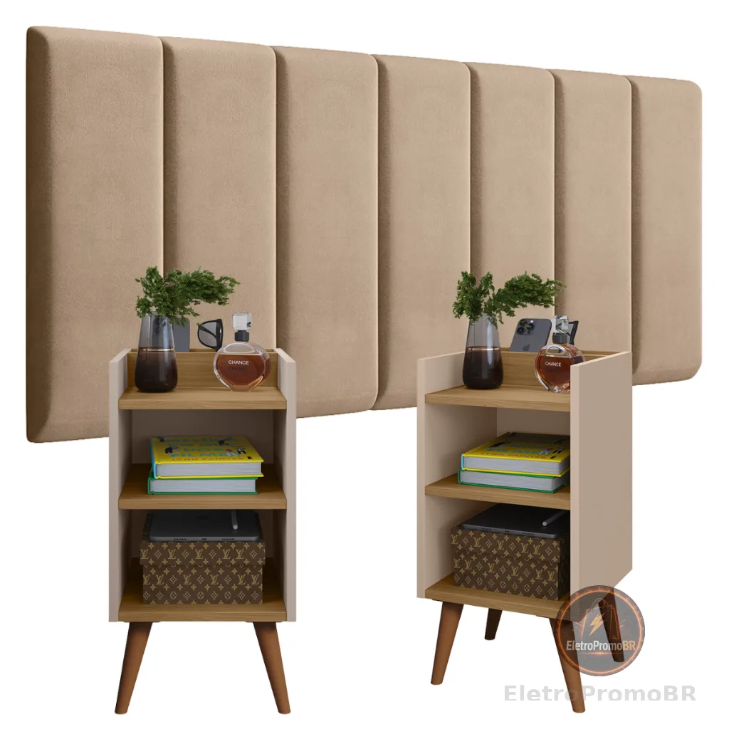 Conjunto 2 Mesa de Cabeceira MAX Modulada Adesiva Cabeceira Quarto Estofada Julia 0,90 /1.40 /1,60 /1,95