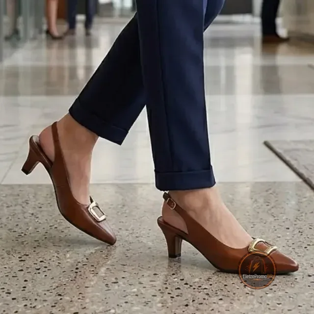 Sapato Scarpin Slingback Feminino Bico Fino Salto Baixo