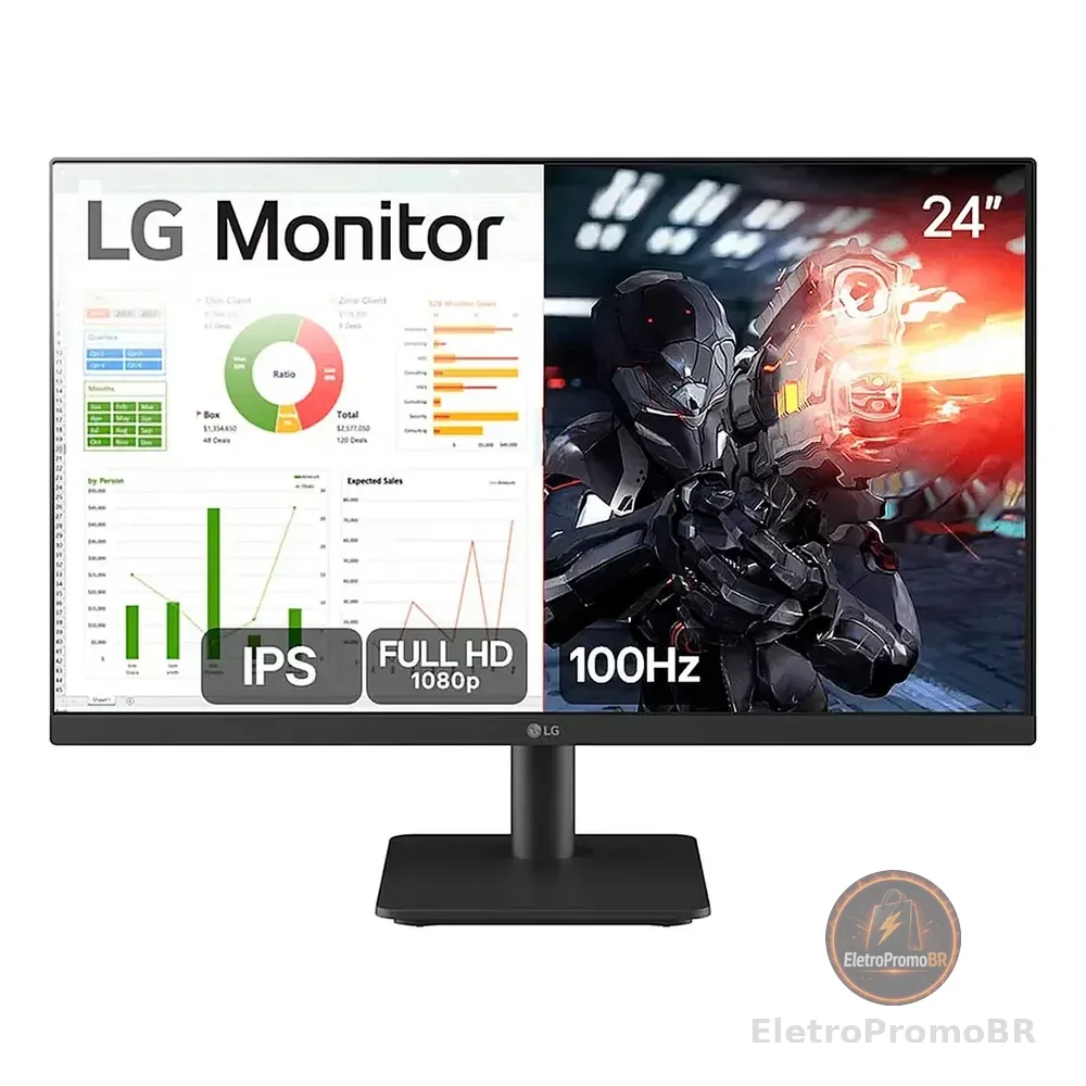 Monitor Gamer LG 24ms500-b 24ms Ips Fullhd 100hz Ajuste De Inclinação Negro Preto 127/220v
