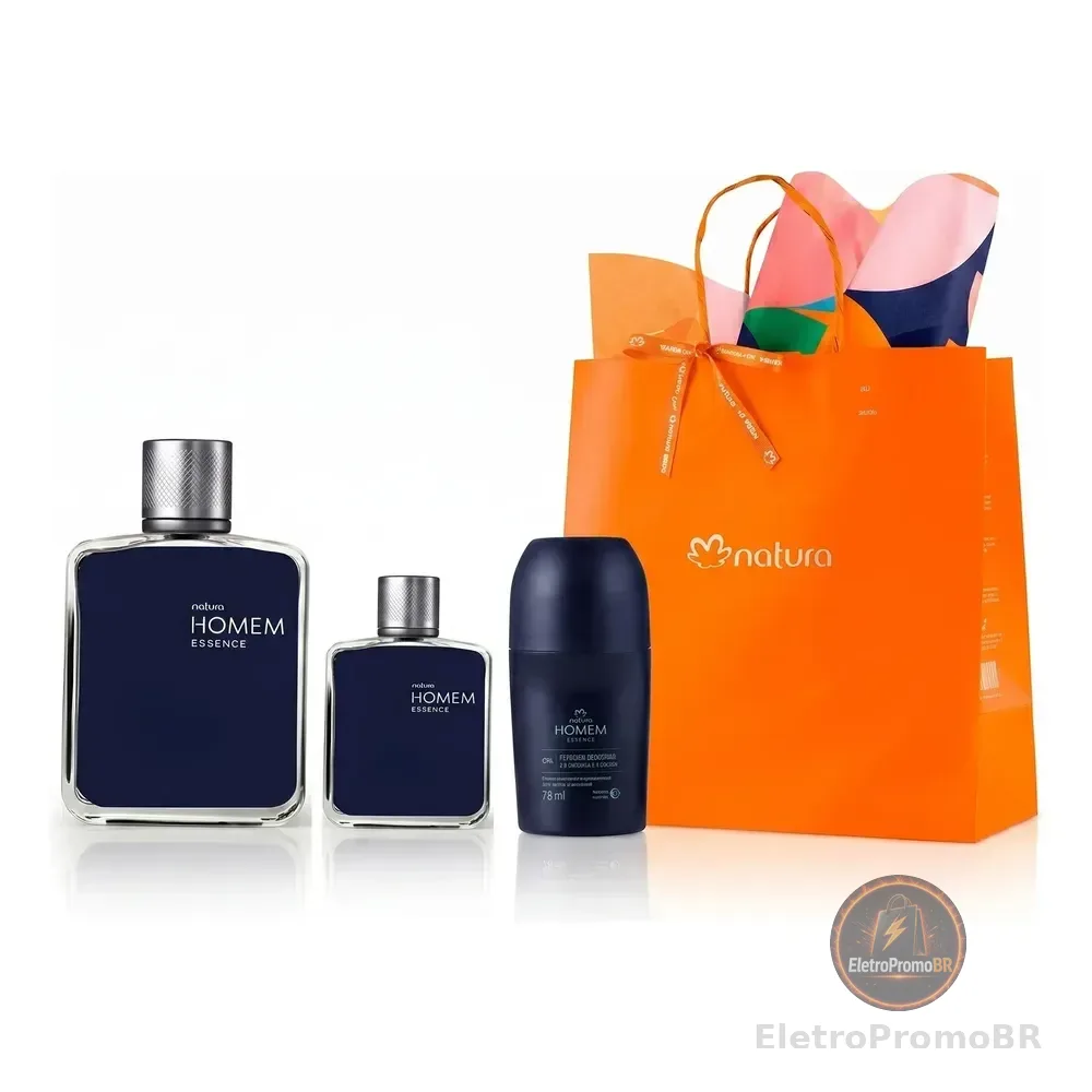Kit Natura Homem Essence: Perfume 100ml + Perfume Miniatura 25ml + Desodorante Roll-on + Sacola P