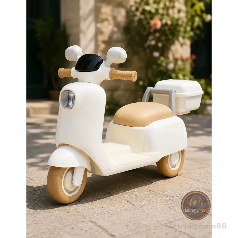 Moto Lambreta Elétrica Infantil Rosa Luz Led Bivolt Música Branca 127/220v Scooter Vespa Passeio
