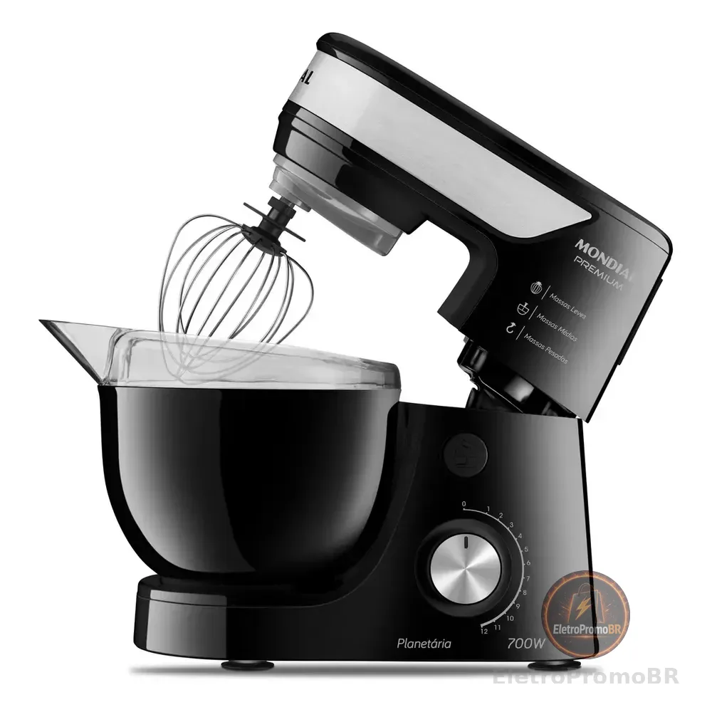 Batedeira Planetária, Mondial, 700w - Bp-01p-b Preto 127v 60 Hz