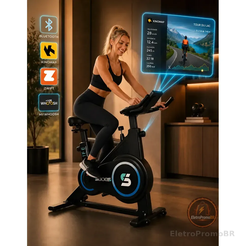 Bicicleta Ergométrica Spinning Sixxis Bluetooth Smart 16kg Preto 110,220