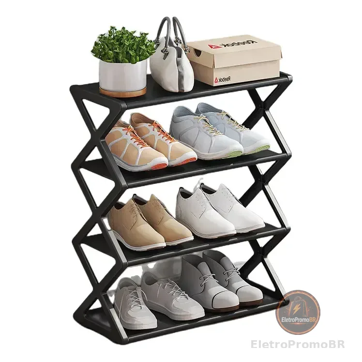 Sapateira Organizador 4 Prateleiras Regulavel Multi Uso Top Preto