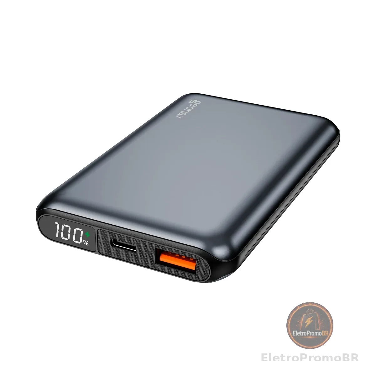 Geonav Power Bank, Carregador Portátil Universal 10.000mAh, USB-A (até 18W) + USB-C (até 20W), Compacto, Carregamento Rápido, Pass Through, Led Indicador de Bateria, PB10K20WSG, Cinza espacial