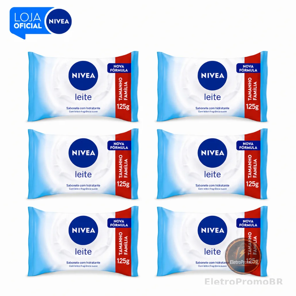 KIT NIVEA Sabonete em Barra Leite 125g - 6 Unidades