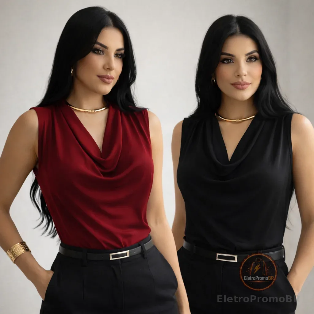 KIT 2 Blusa Regata Feminina Gola Boba Soltinha Suplex Elegante Moda Verão Social Casual Premium