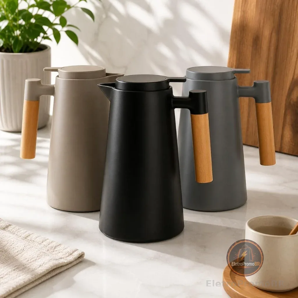 Garrafa Térmica Cabo Madeira Para Café 1l